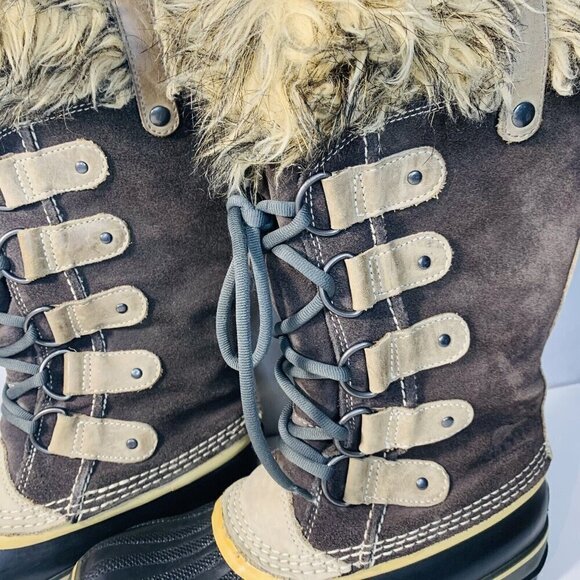 Sorel Boots Joan of Arctic Suede Faux Fur Snow Winter Women 7 Brown Mid Calf - Picture 4 of 16